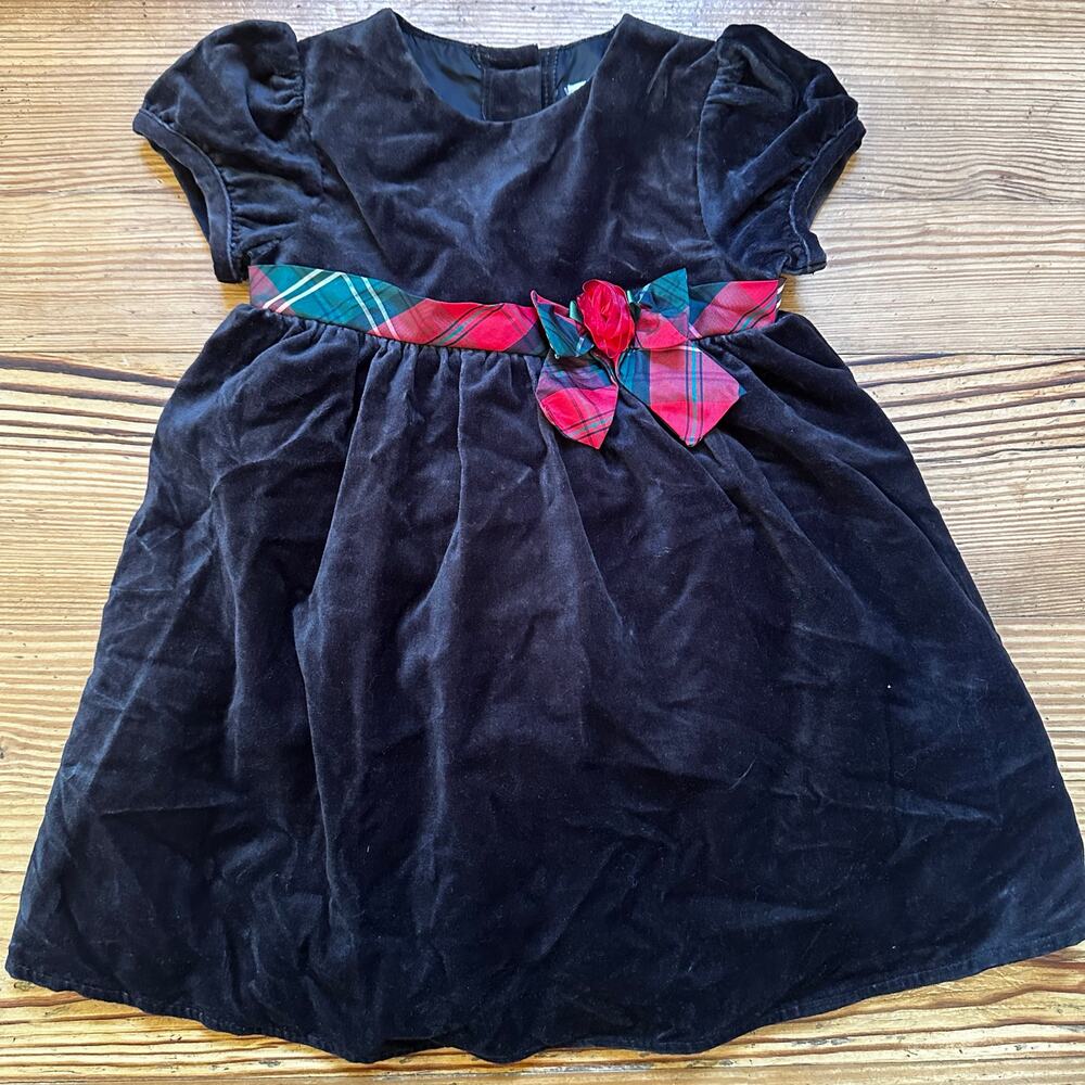 NWOT‎ George black velvet Christmas plaid holiday dress SIZE 24M